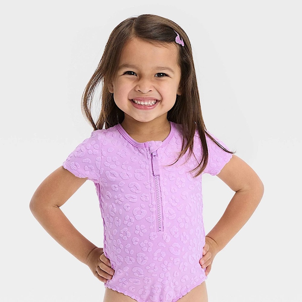 Toddler Girls' Solid Textured One Piece Swimsuit - Cat & Jack™ Lilac Purple